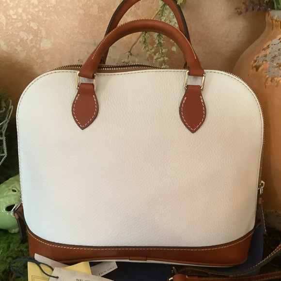 NWT Dooney & Bourke bone pebbled leather gold hardware Zip Zip satchel purse - Picture 6 of 13